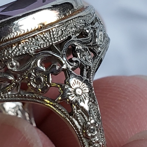 SOLD on Eby 14k Antique Filigree Amethyst Ring - Picture 7 of 8